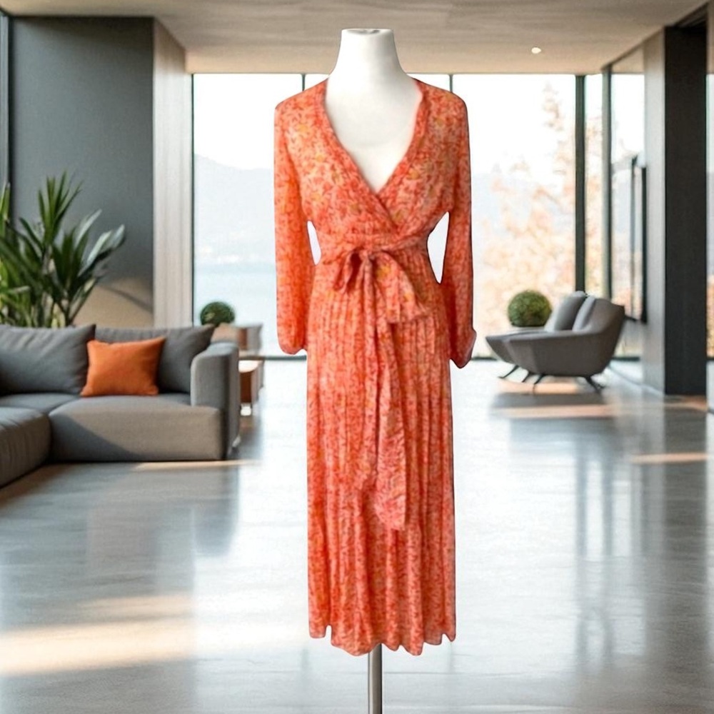 POUPETTE ST. BARTH EMILY ORANGE LEMON CREPE LONG DRESS SIZE SMALL